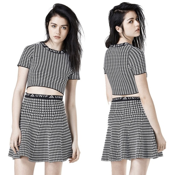 UNIF Badsport knit Black White Houndstooth Skirt - Picture 1 of 10